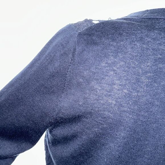 LOFT M Navy Blue Lace Crochet Button Front Knit Cardigan - Picture 8 of 12